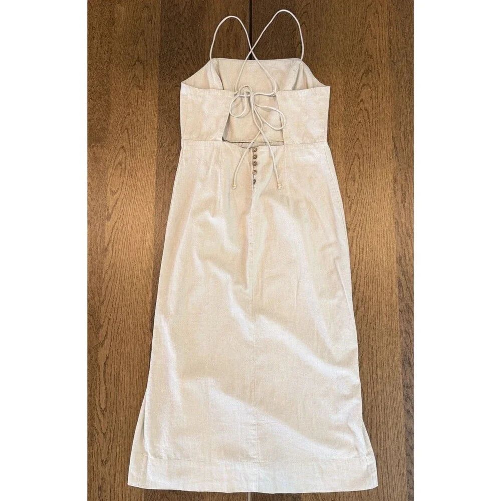 NWT Free People Francesca Linen Midi Dress Womens Sz L Ocean Pearl Lace Up Slit